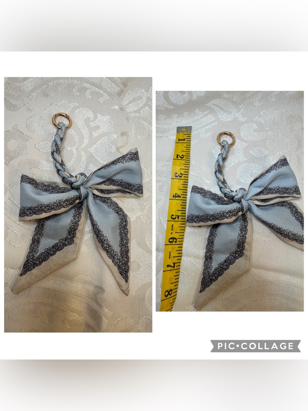 New Silk Bow Keychain Charm in Light Blue